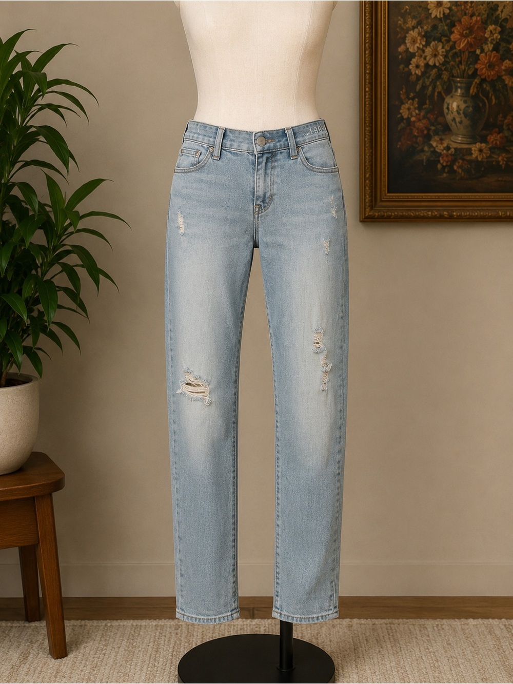 GAP Light Blue Straight-Leg Distressed Jeans